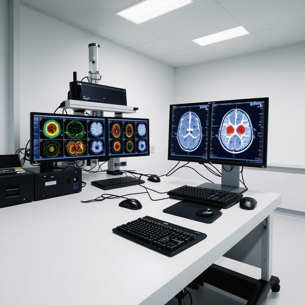 Laboratory scene with genomics sequencing and brain imaging equipment for personalized medicine in obesity.