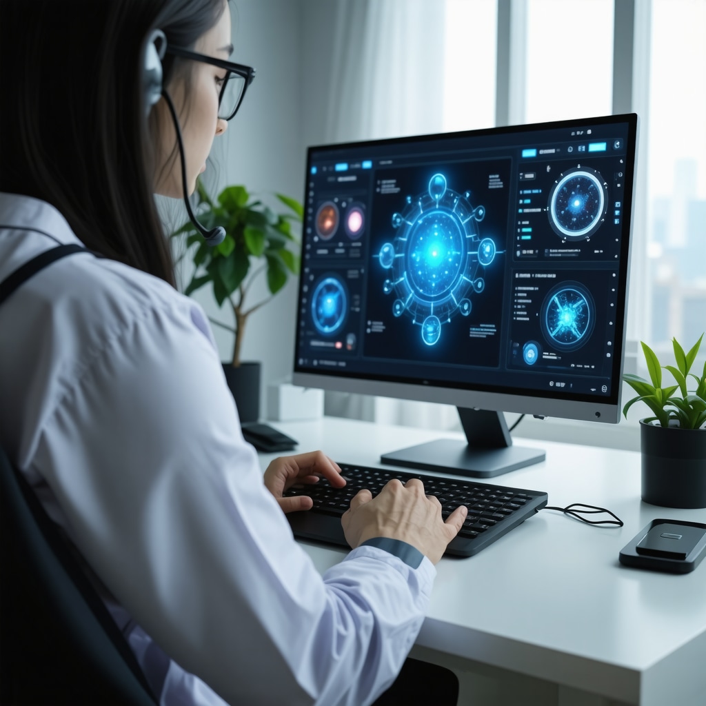 High-tech telehealth consultation with AI interfaces and personalized medication management