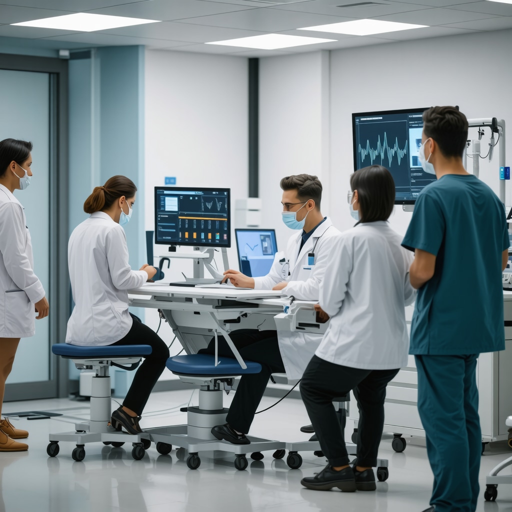 Healthcare professionals using telemedicine devices for patient monitoring.
