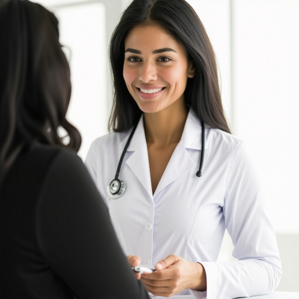Healthcare professional discussing long-term weight loss strategies with a patient in a modern clinic