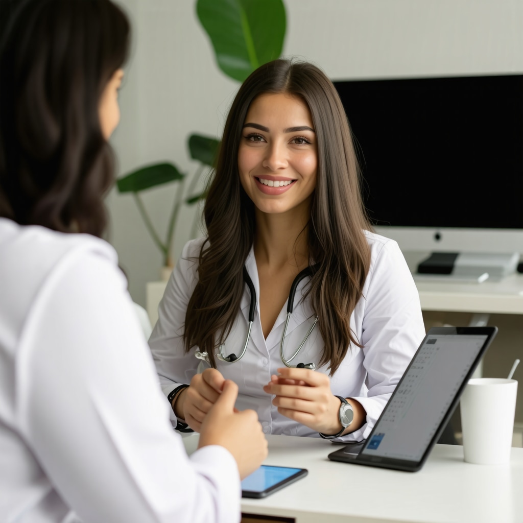 Doctor and patient discussing personalized weight loss strategies with digital monitoring devices.