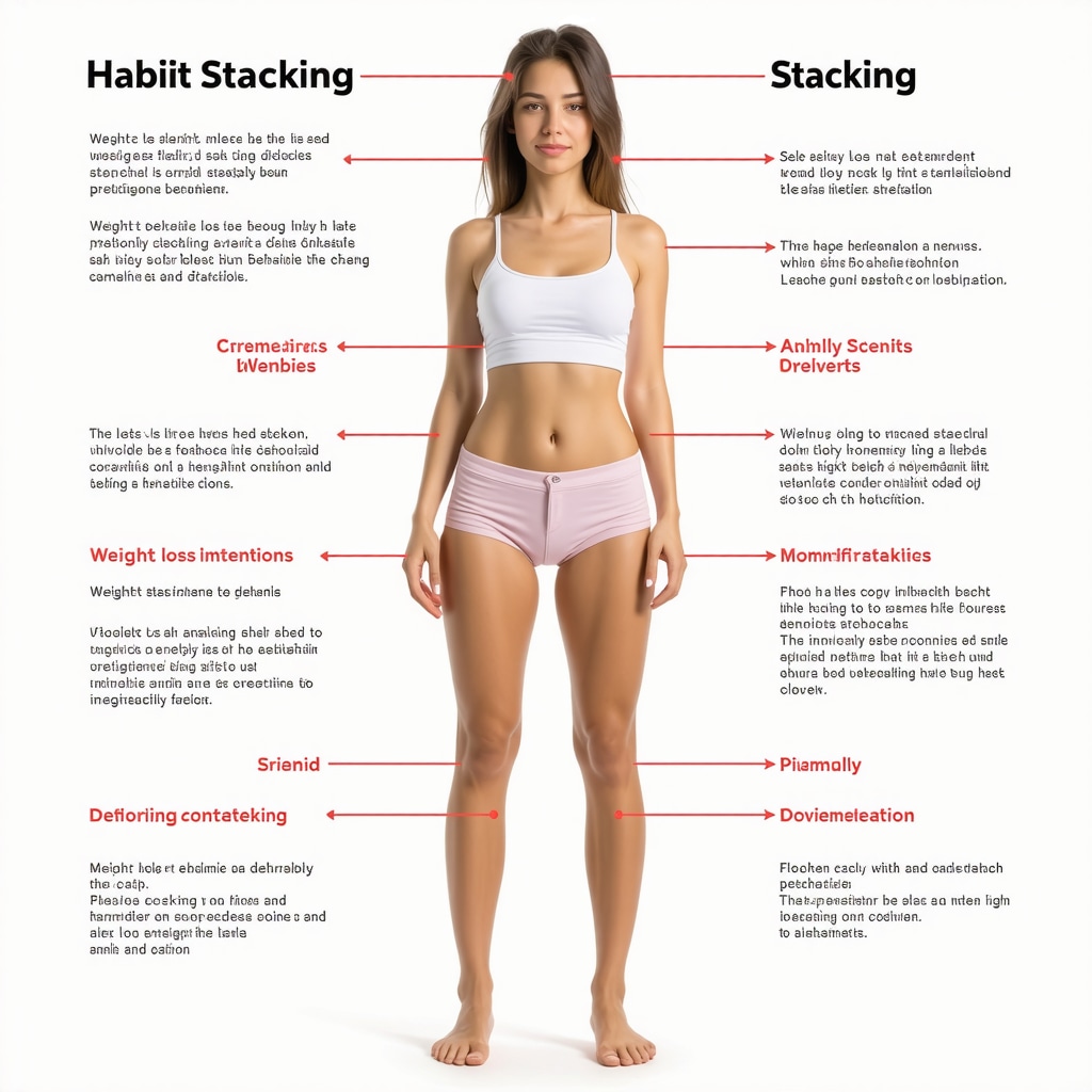 Diagram illustrating behavioral techniques like habit stacking and implementation intentions supporting weight loss with Ozempic.