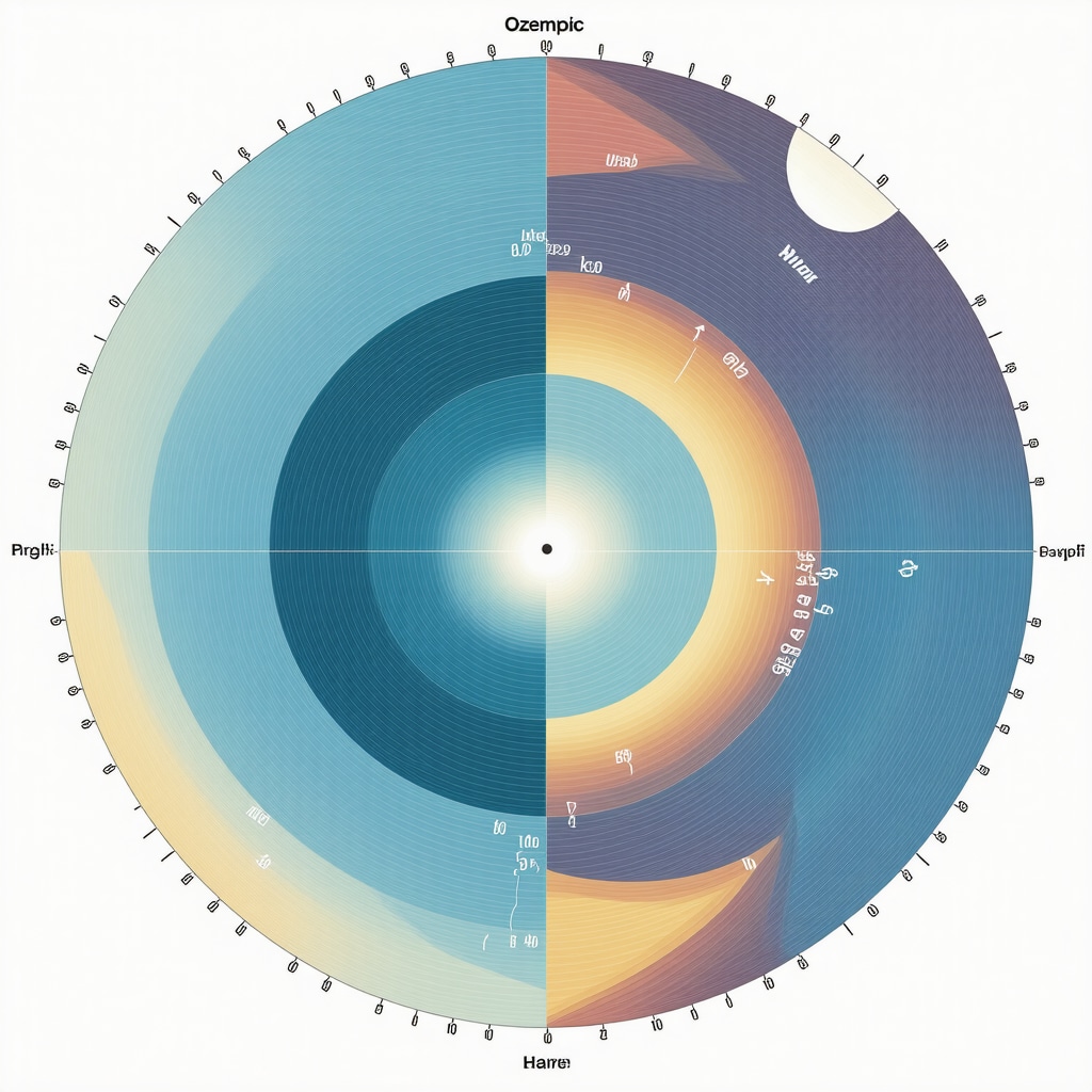 Illustration showing hormone fluctuations and dosing times for Ozempic aligned with circadian biology