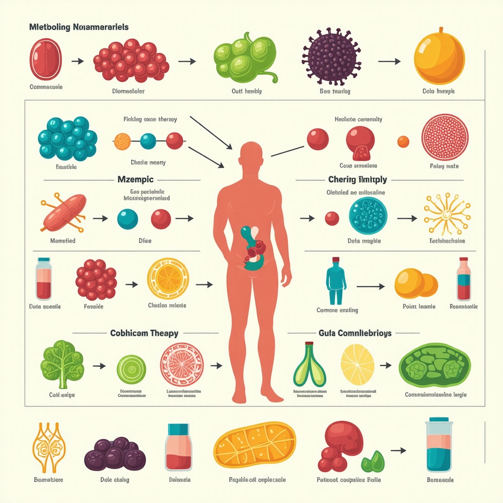 Infographic showing biomarkers, combination therapies, and psychological support enhancing Ozempic weight loss outcomes