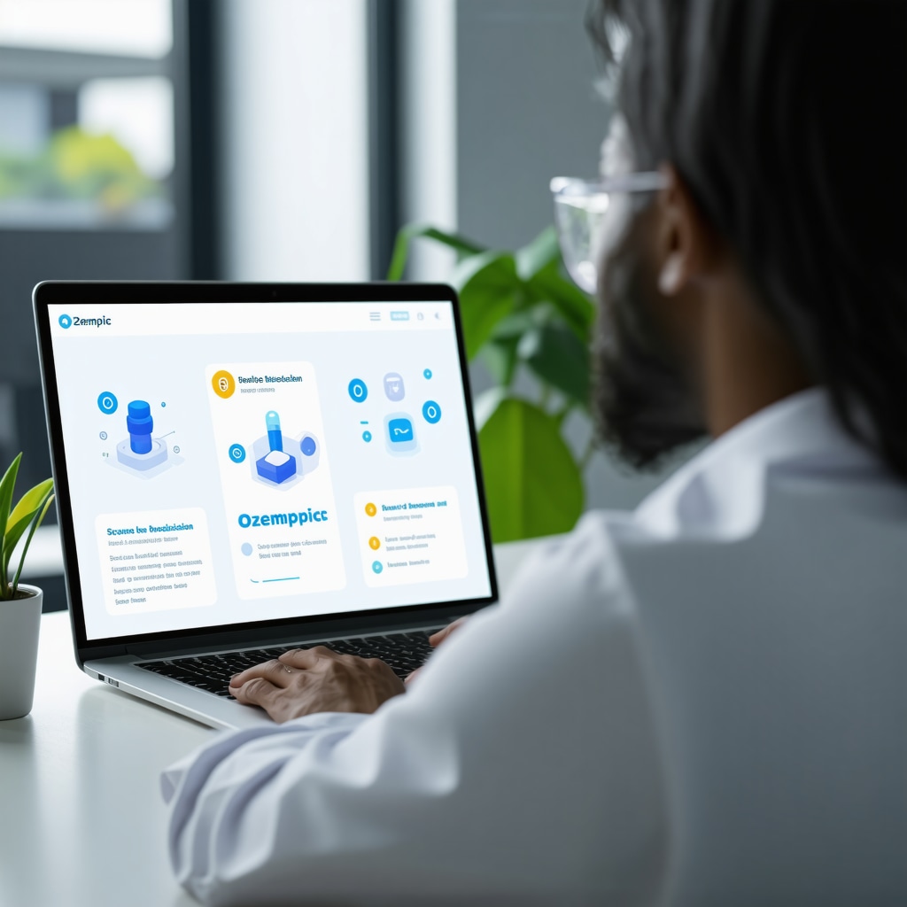 Blockchain verification interface and telehealth doctor consultation ensuring Ozempic authenticity and personalized dosing