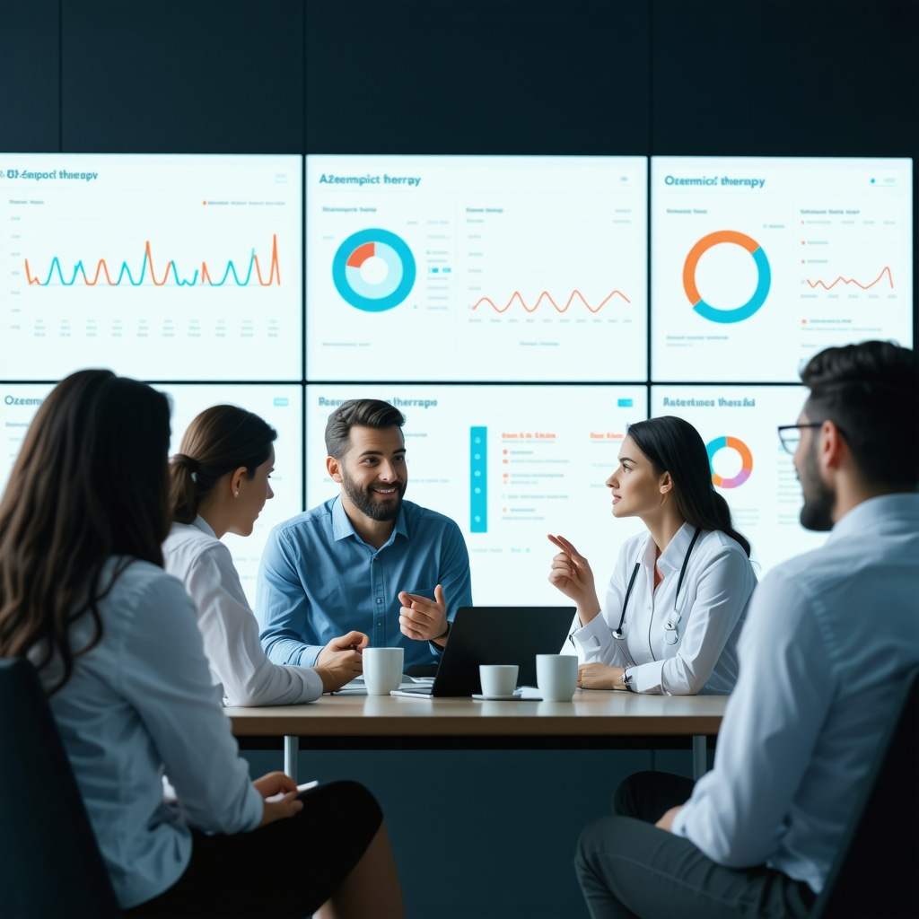 Digital dashboard showing real-time biometric data and AI analytics for Ozempic therapy optimization