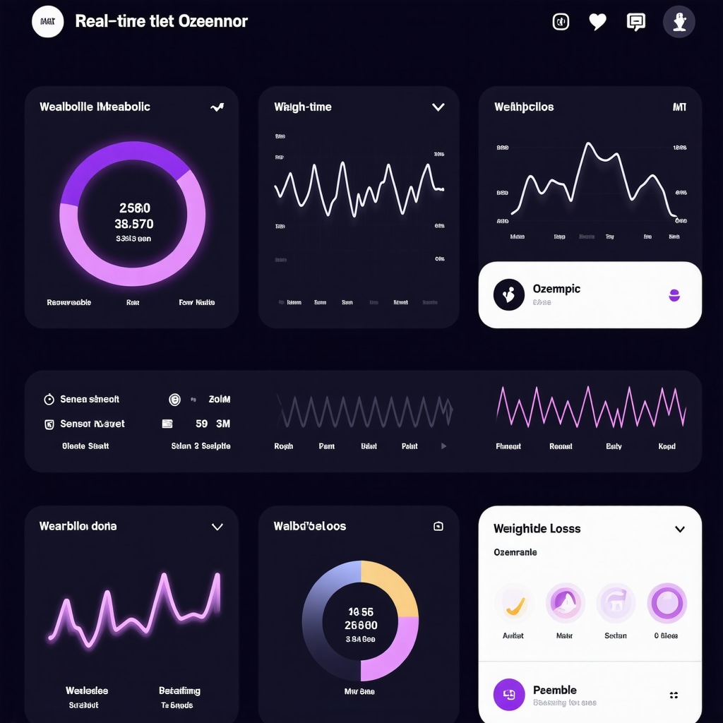 Futuristic digital health dashboard showing metabolic data and AI predictions for Ozempic therapy