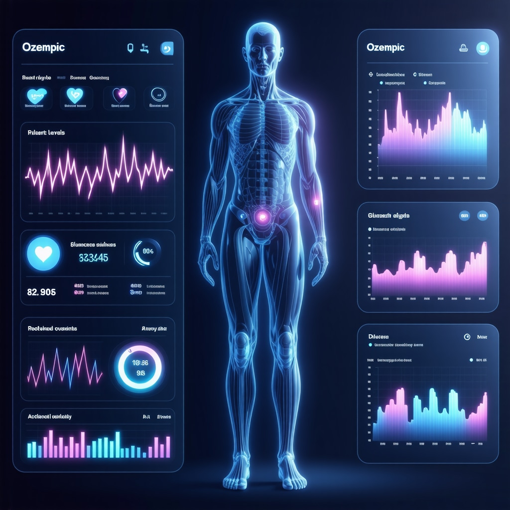 Digital health dashboard showing patient vitals and genomic data for personalized Ozempic treatment