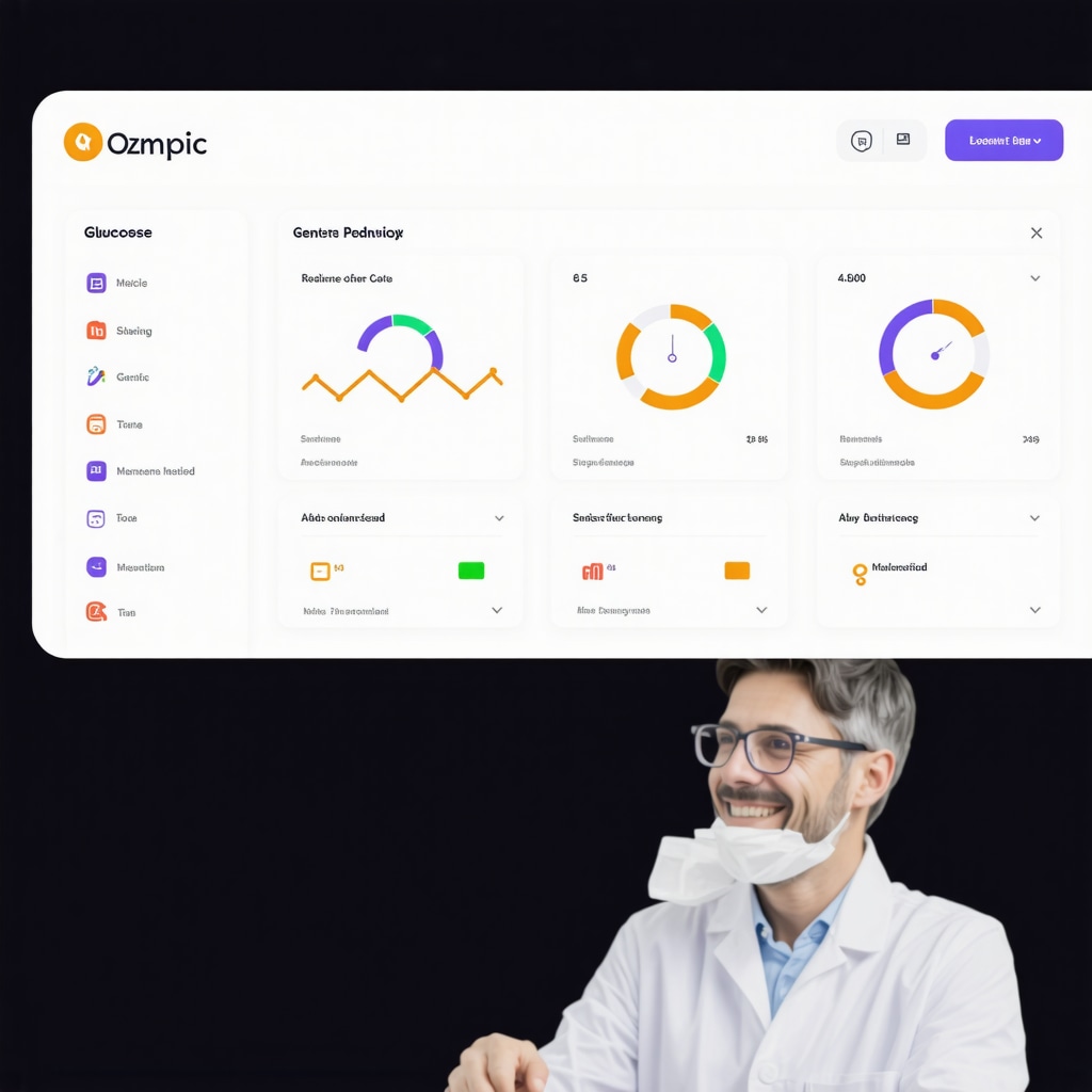 Digital dashboard showing glucose levels, genetic markers, and adherence data for personalized Ozempic treatment