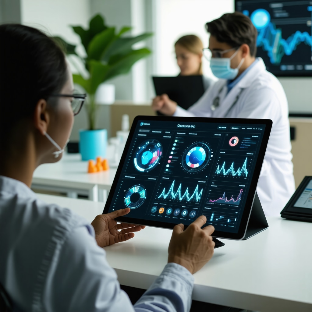 Tablet showing real-time genetic and metabolic data to tailor Ozempic dosage with patient and doctor in discussion