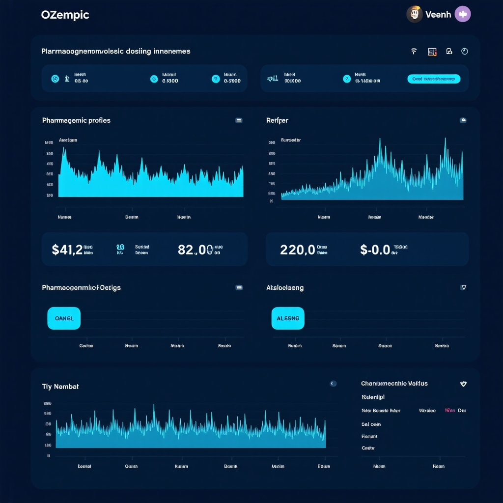 Digital health dashboard showing metabolic and pharmacogenomic data for Ozempic dosing