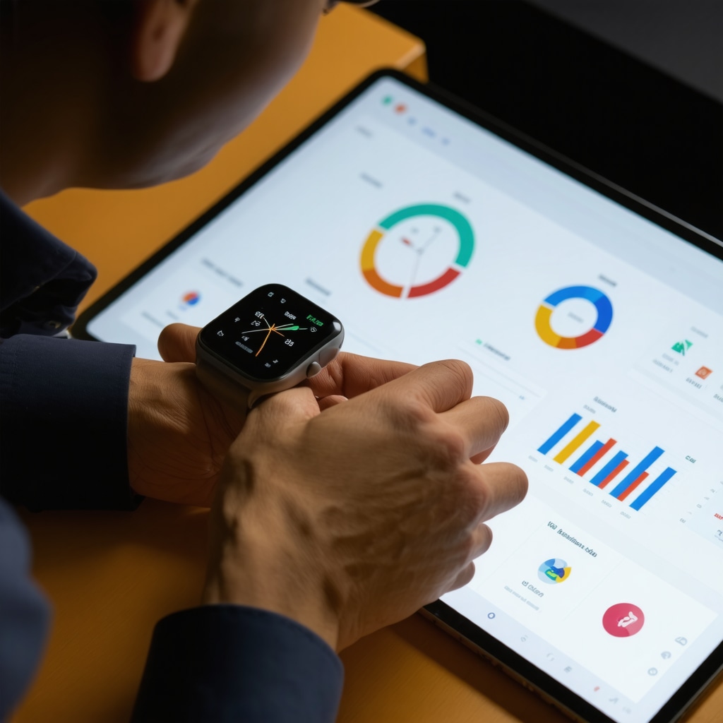 A smartwatch showing health data and a doctor reviewing results for personalized medication adjustment.