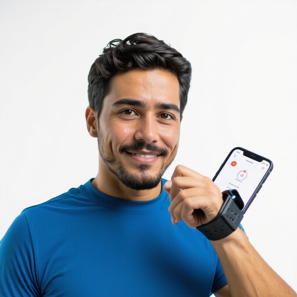 Person tracking health data via mobile app and wearable device