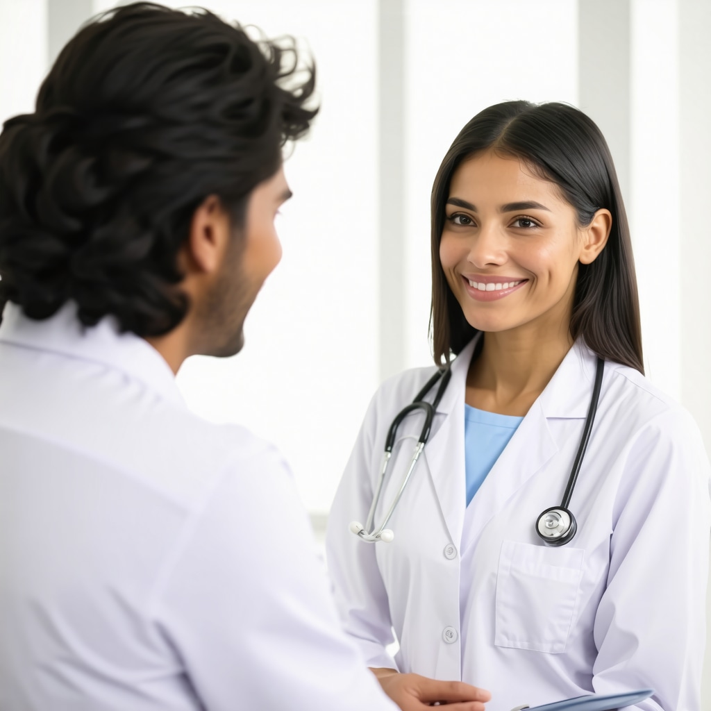Doctor discussing weight loss medication plan with patient in modern medical office.