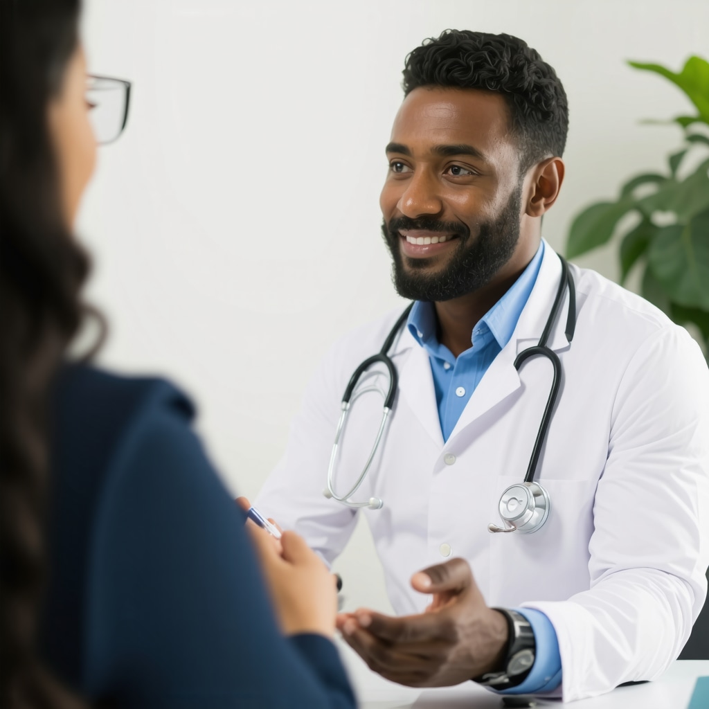 Medical professional consulting with a patient about long-term Ozempic use in a clinical environment.
