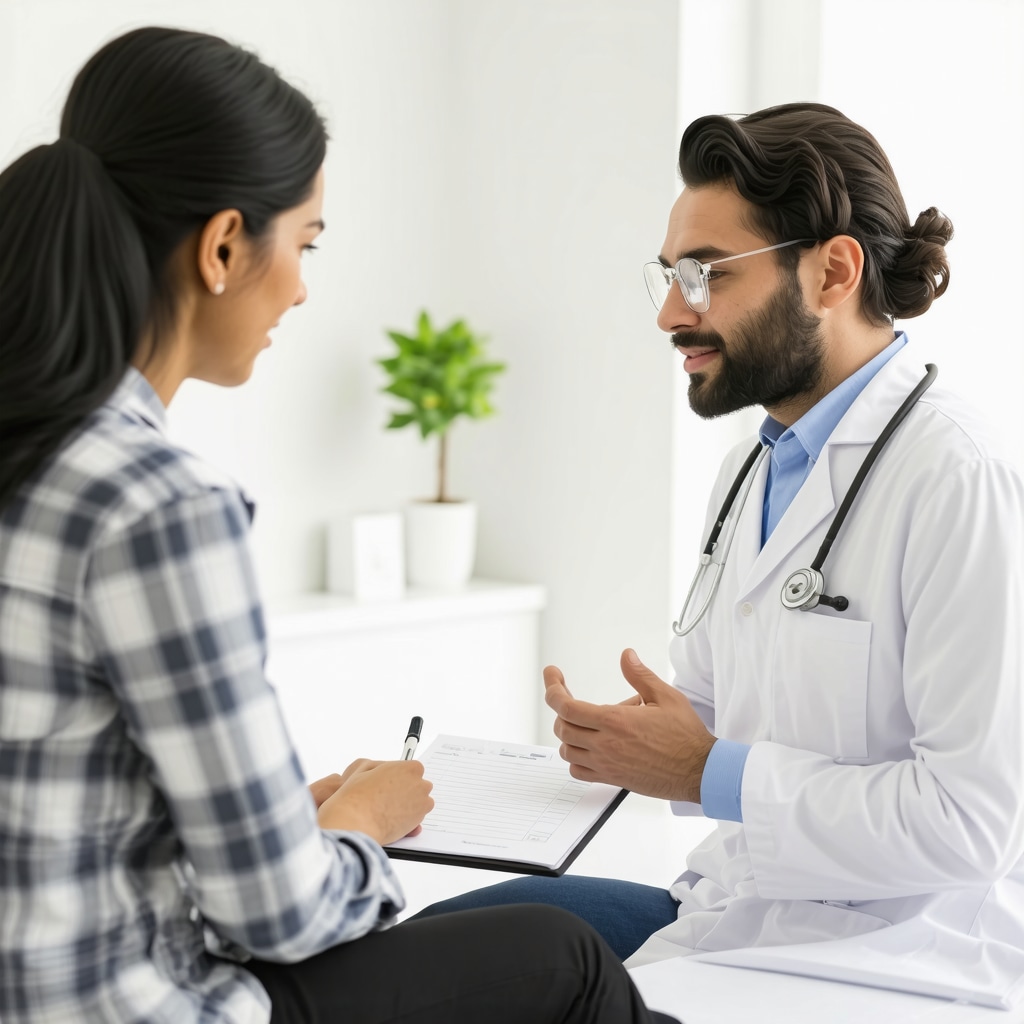 Physician explaining Ozempic treatment details to a patient in a clinic setting.