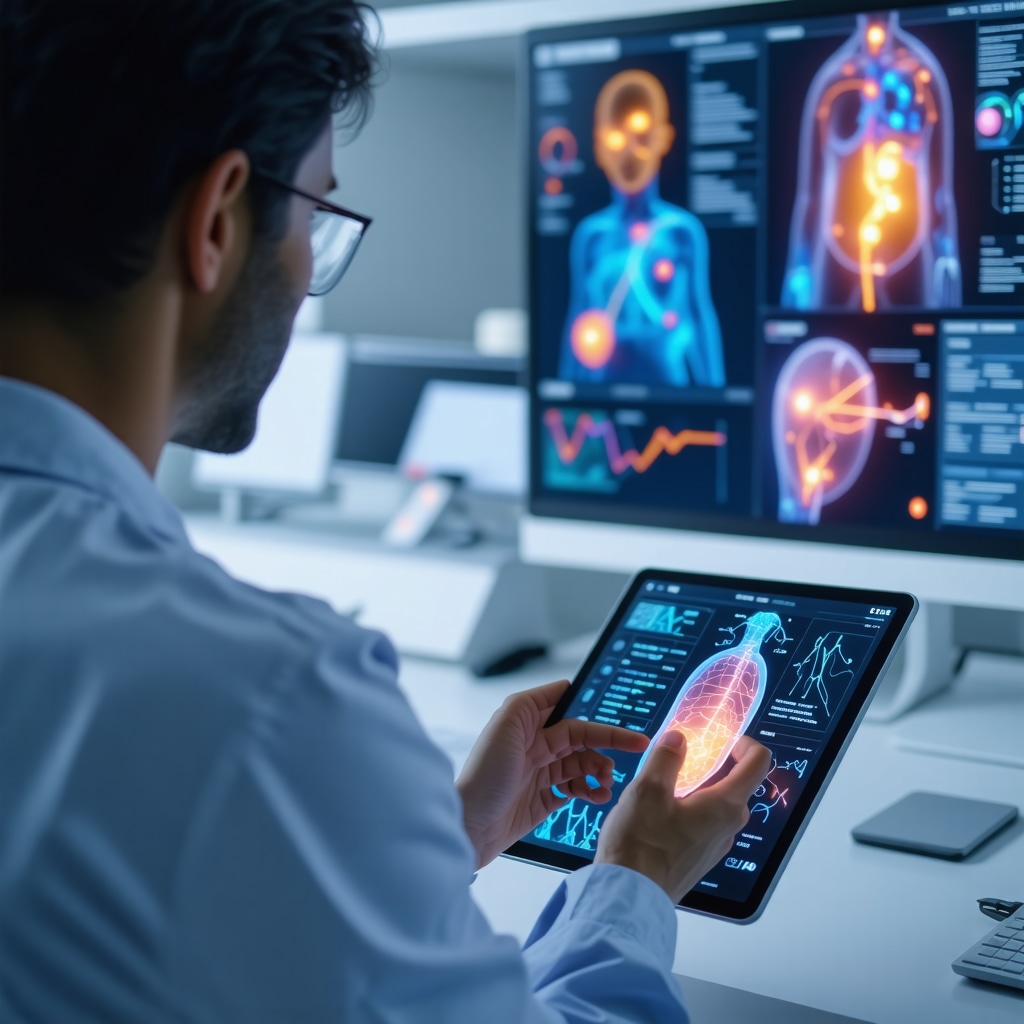 Doctor analyzing metabolic and genetic data on digital device for personalized Ozempic therapy