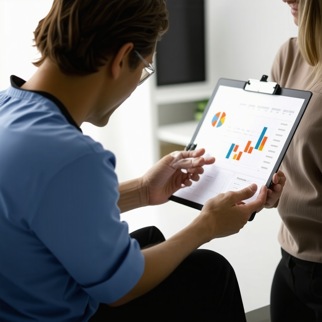 Doctor and patient discussing weight management strategies with digital health tools.