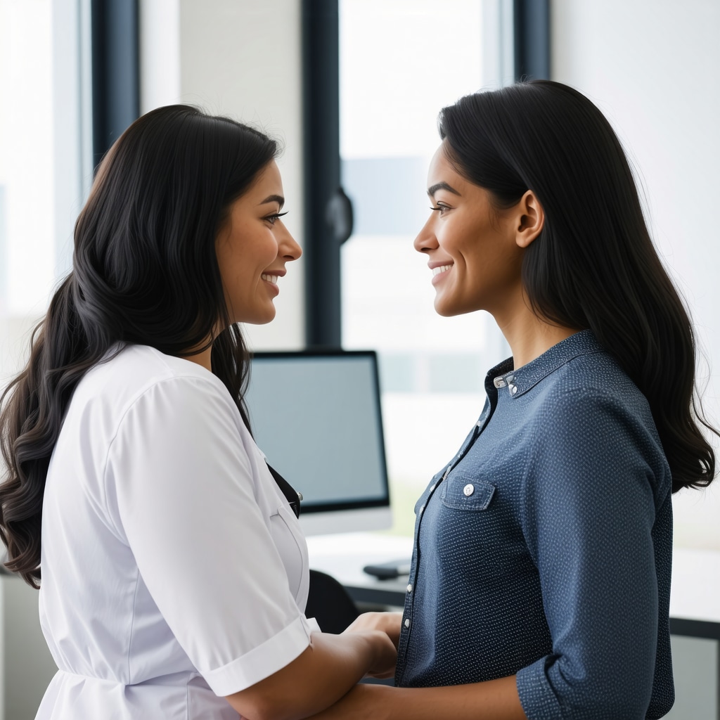 Doctor discussing weight loss options with patient in a clinical setting