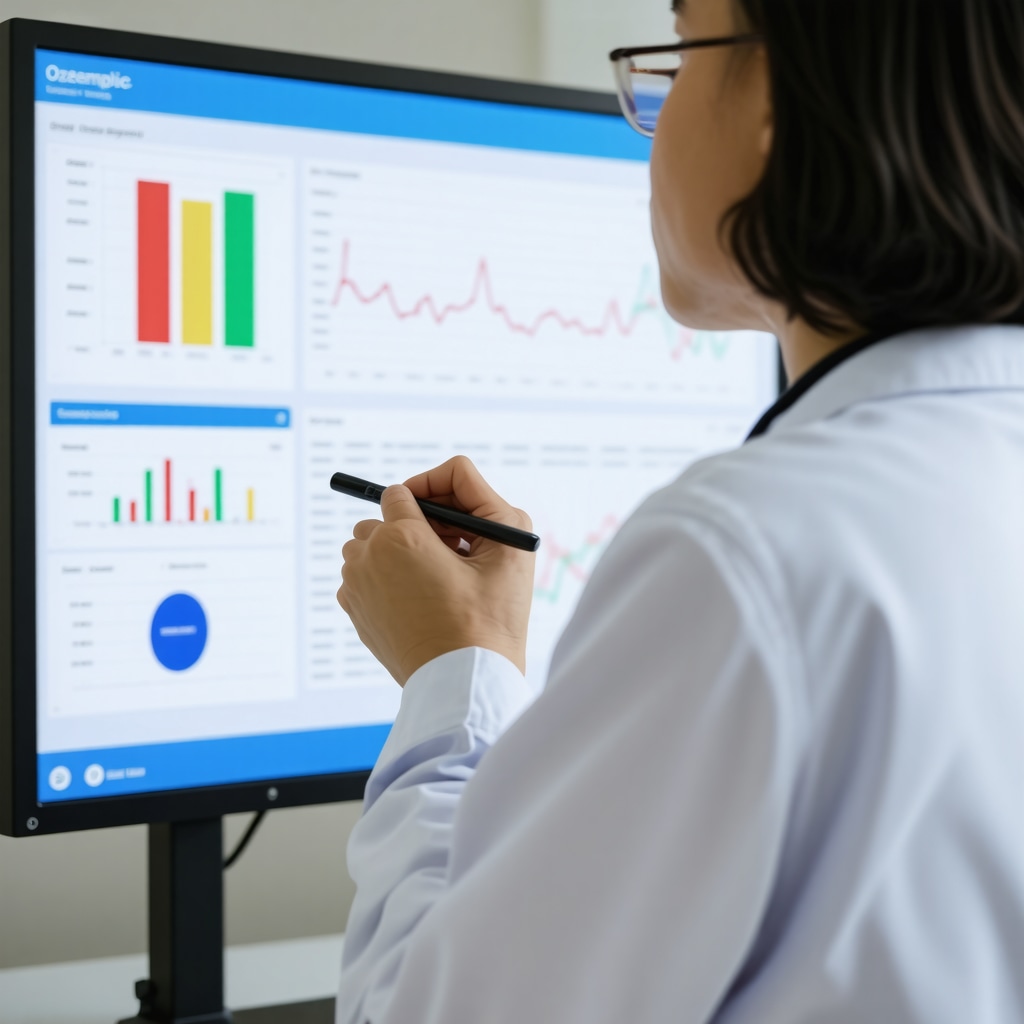 Doctor reviewing patient weight loss progress with Ozempic charts in clinic