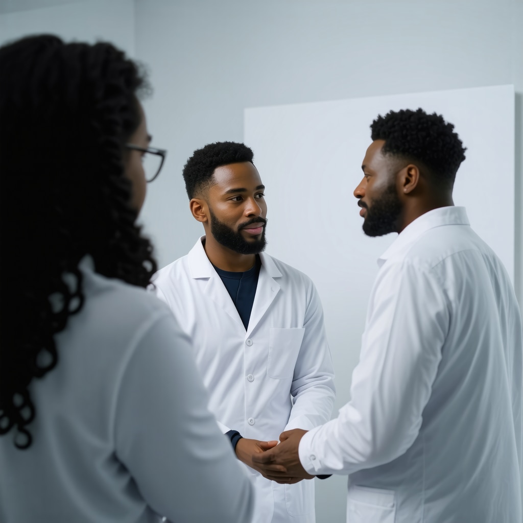 Futuristic medical consultation discussing advanced GLP-1 therapies and digital health tools
