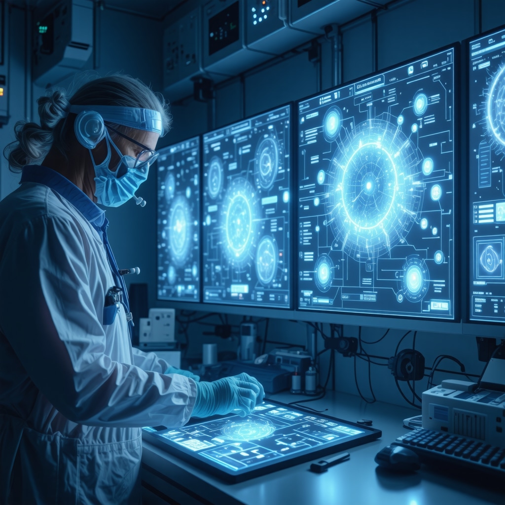 Futuristic healthcare setting with genetic screening and digital health tools for Ozempic safety