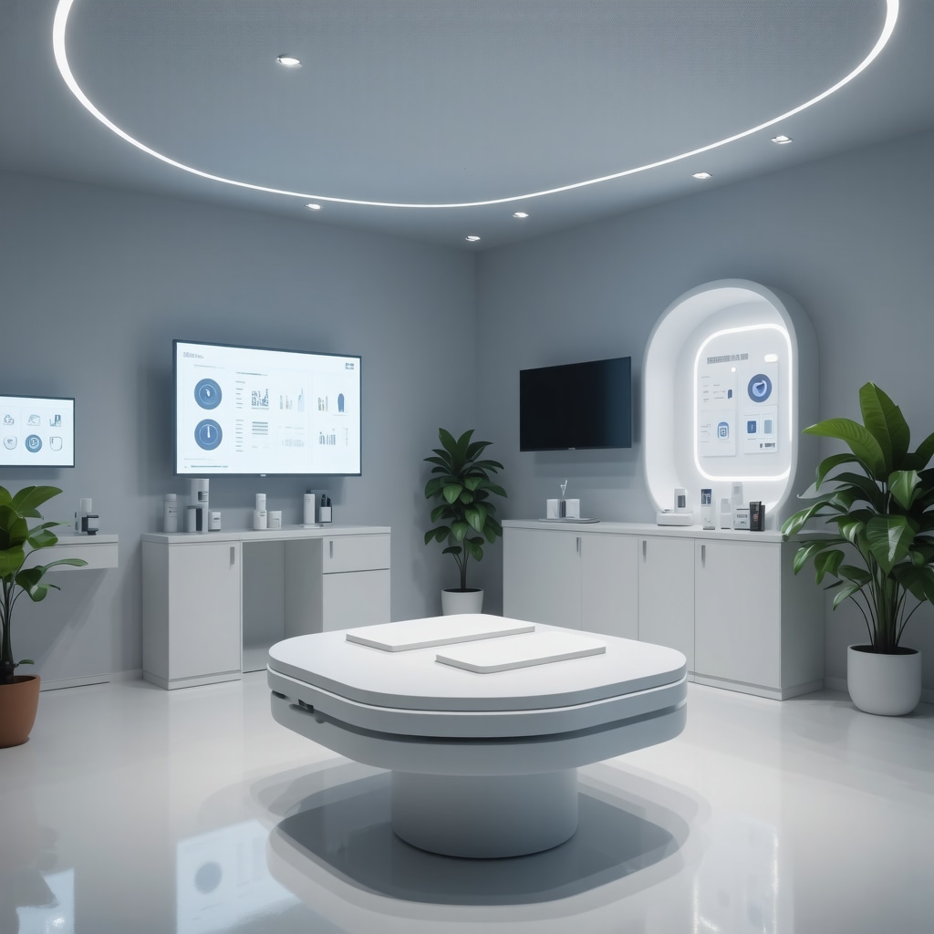 High-tech medical environment showcasing genetic testing, innovative drug delivery systems, and AI technology
