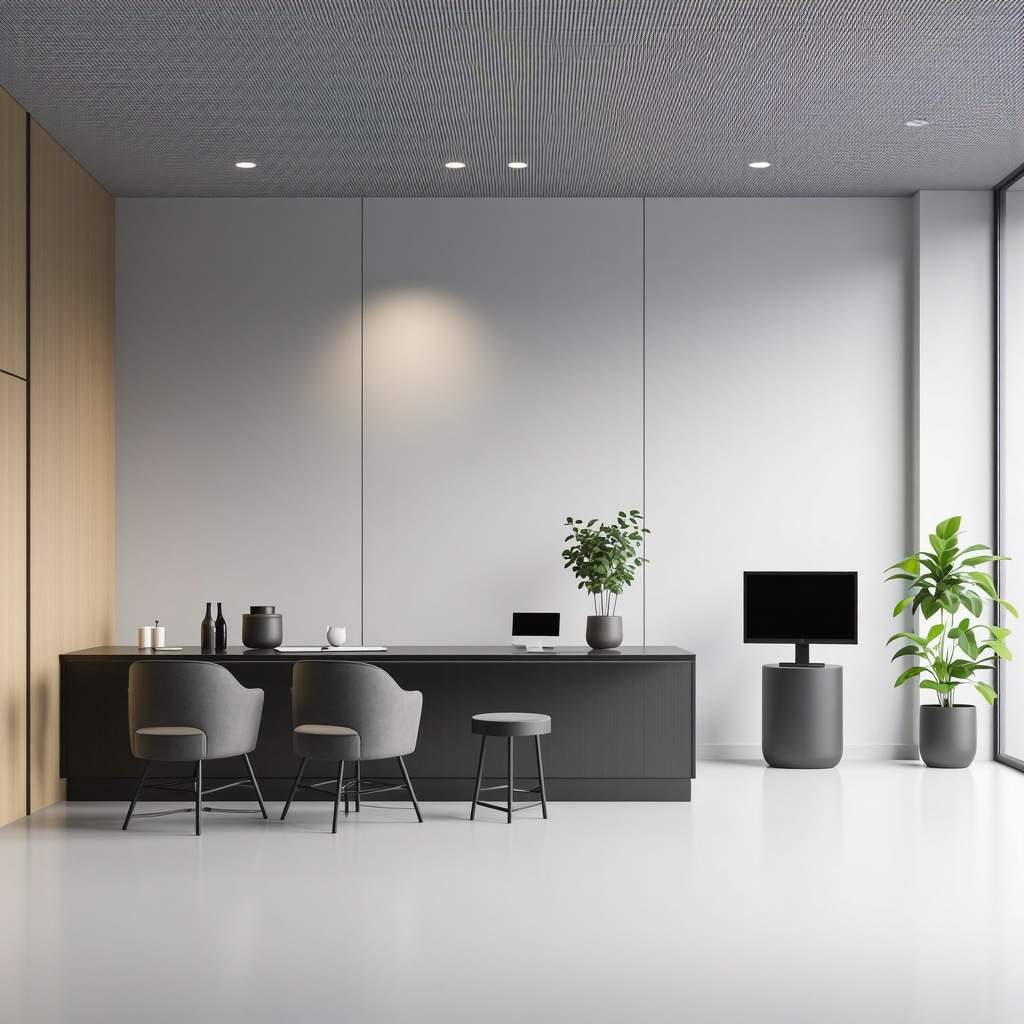 A futuristic medical consultation room with digital health devices and telehealth setup.