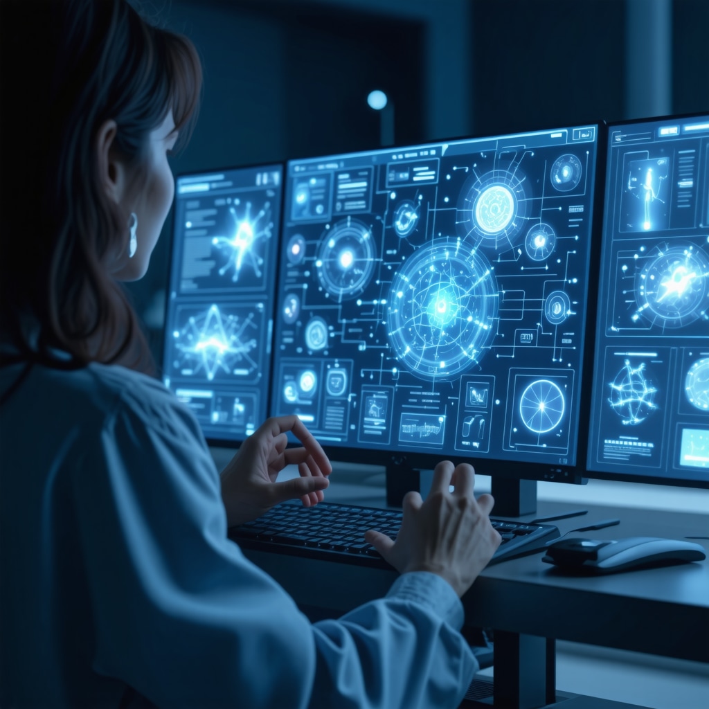 A futuristic telehealth consultation with digital tools and medication management
