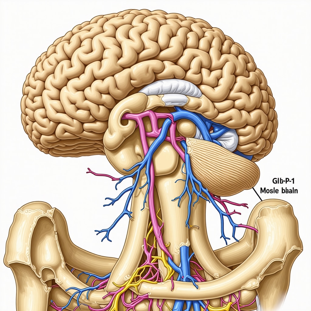 Diagram showing GLP-1 receptor activation influencing appetite control in the brain