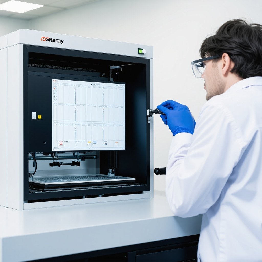 Laboratory technician analyzing genetic data using microarray technology