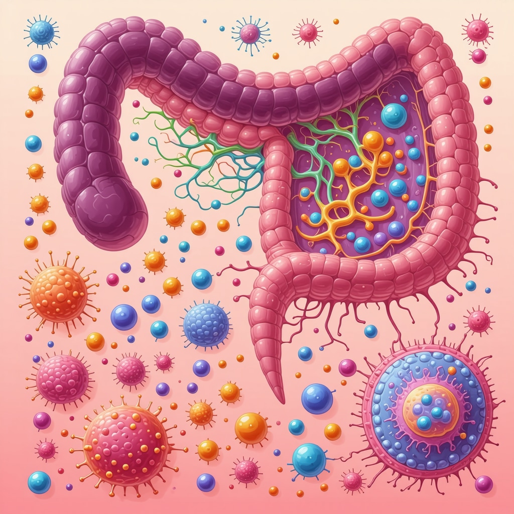 Diagram showing gut microbiota, immune response, and GLP-1 receptor agonists like Ozempic, emphasizing microbiome strategies