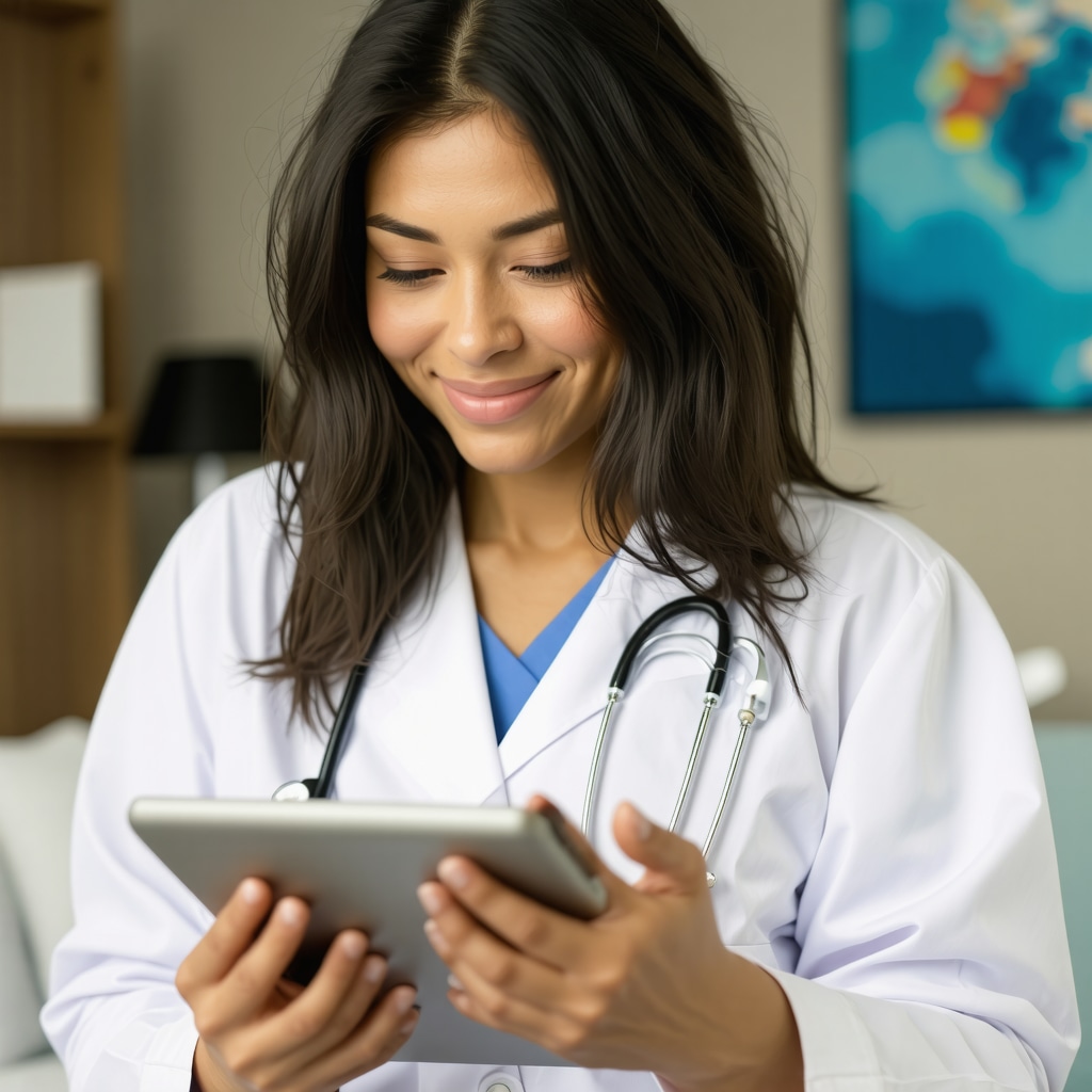 Doctor analyzing medical documents on digital tablet for telehealth Ozempic prescription verification.