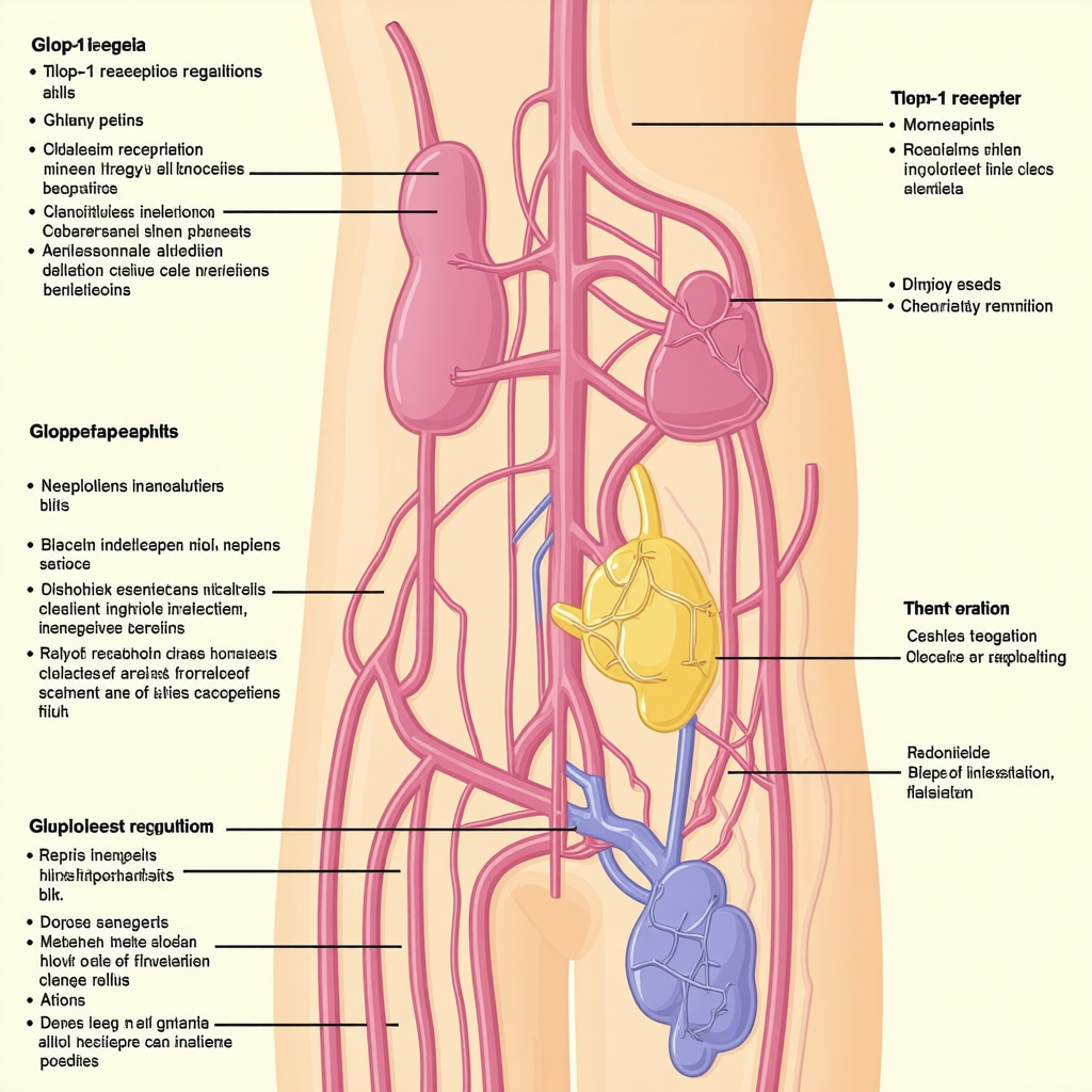 Diagram showing hormonal regulation of appetite and metabolism influenced by GLP-1 receptor agonists
