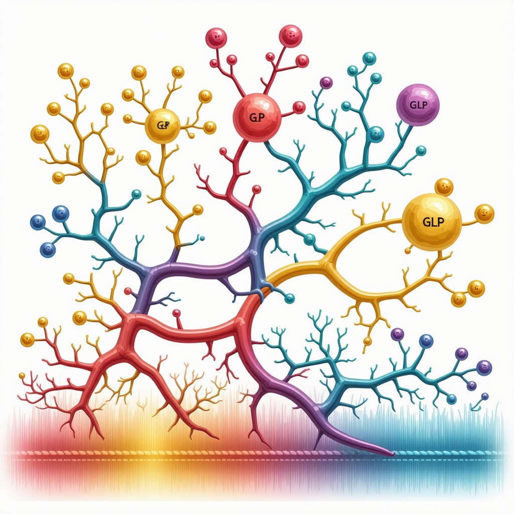 Diagram showing hormonal pathways involved in multi-agonist GLP-1 treatments for long-term weight loss.
