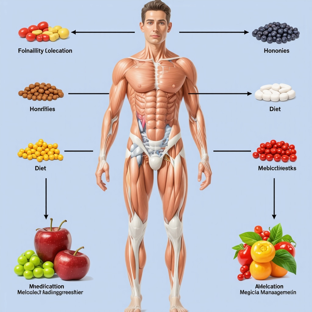 Diagram illustrating how stress, diet, and medication influence hormones related to weight loss.