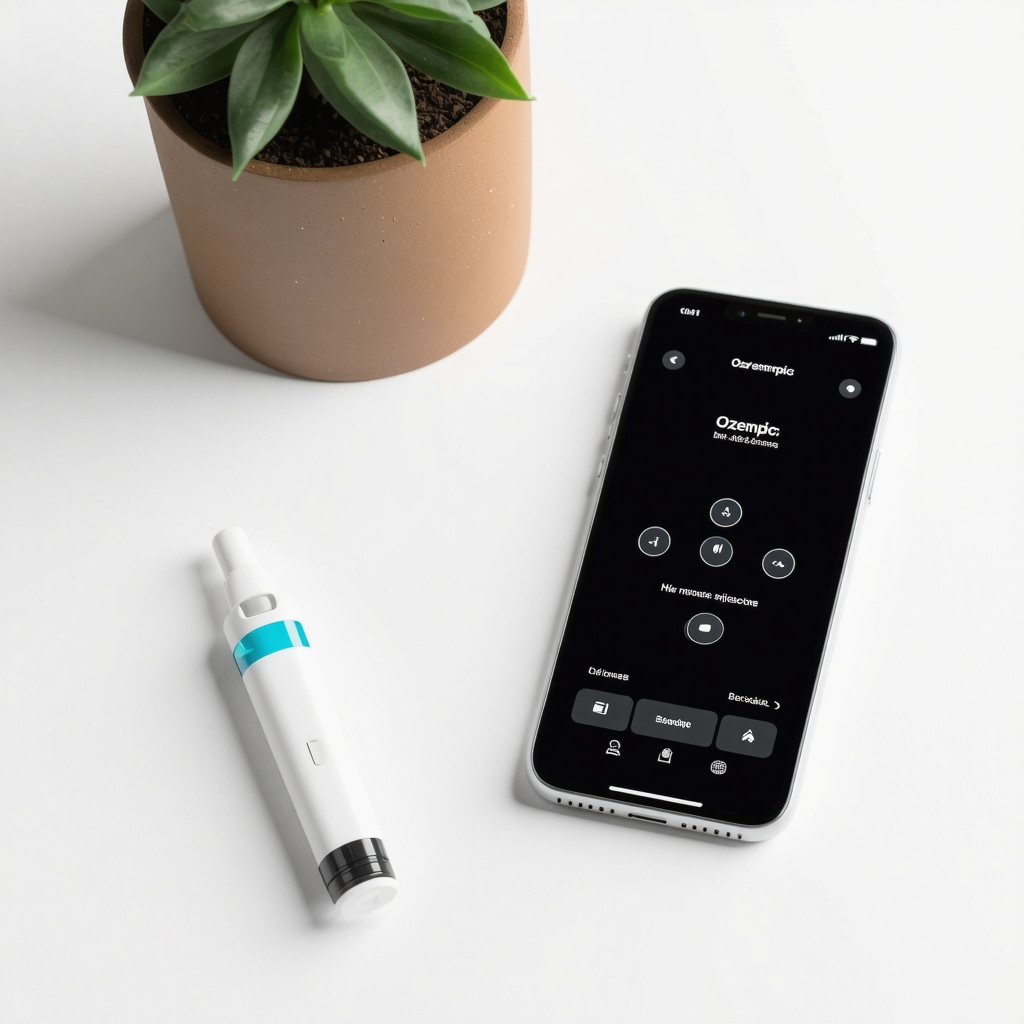 Advanced Ozempic auto-injector device with digital health app interface