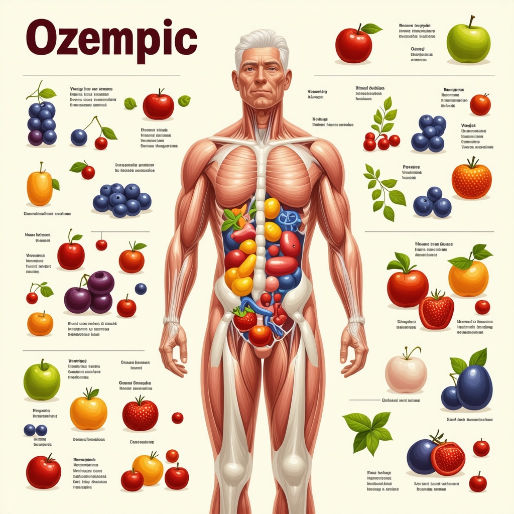 Infographic illustrating how Ozempic (semaglutide) influences appetite, insulin sensitivity, and lipid profiles in the body.