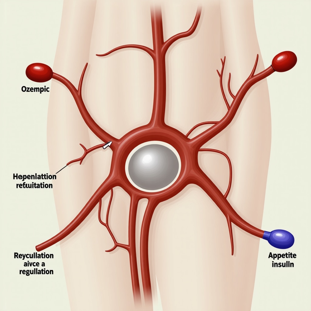 Diagram showing how Ozempic impacts appetite and insulin pathways for weight loss.