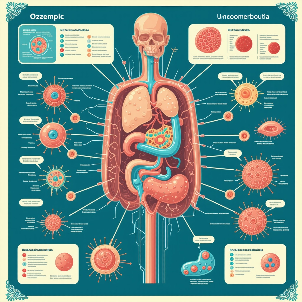 Infographic showing how Ozempic affects metabolism, gut bacteria, and hormones.