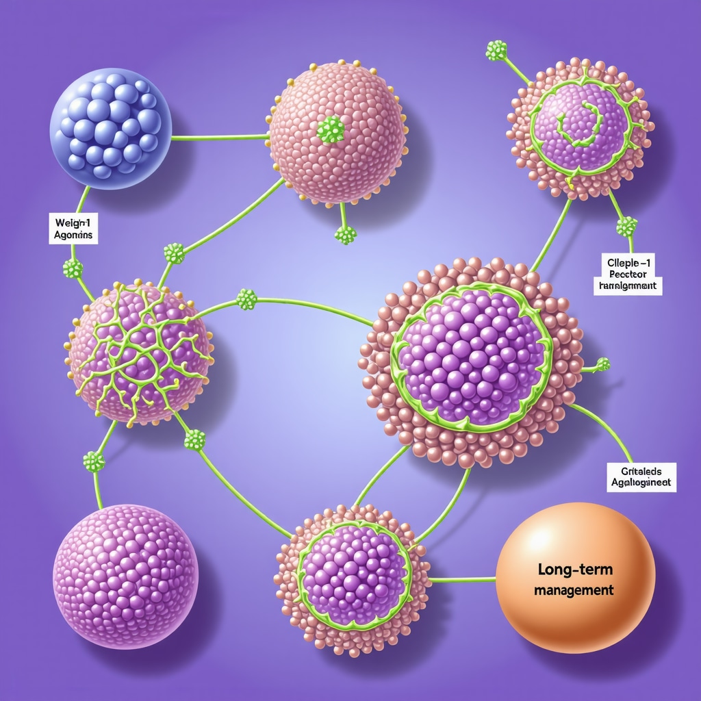 Illustration of GLP-1 receptor activation and metabolic adaptation in long-term therapy