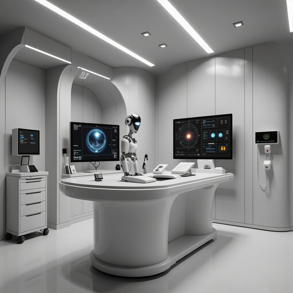 Futuristic clinic with AI and digital health tech for weight management