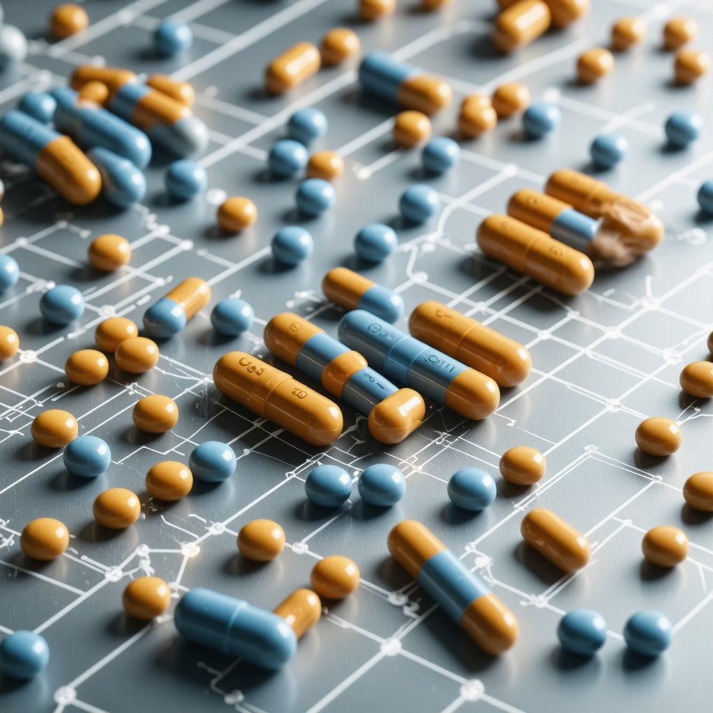 Illustration of blockchain and AI systems verifying medication authenticity