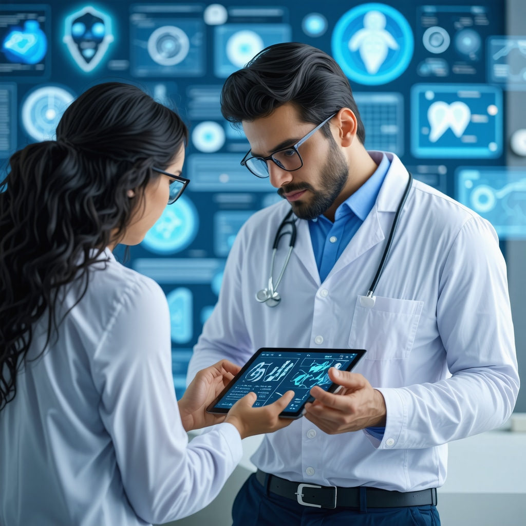 Doctor and patient discussing health data on a tablet during a telehealth consultation.