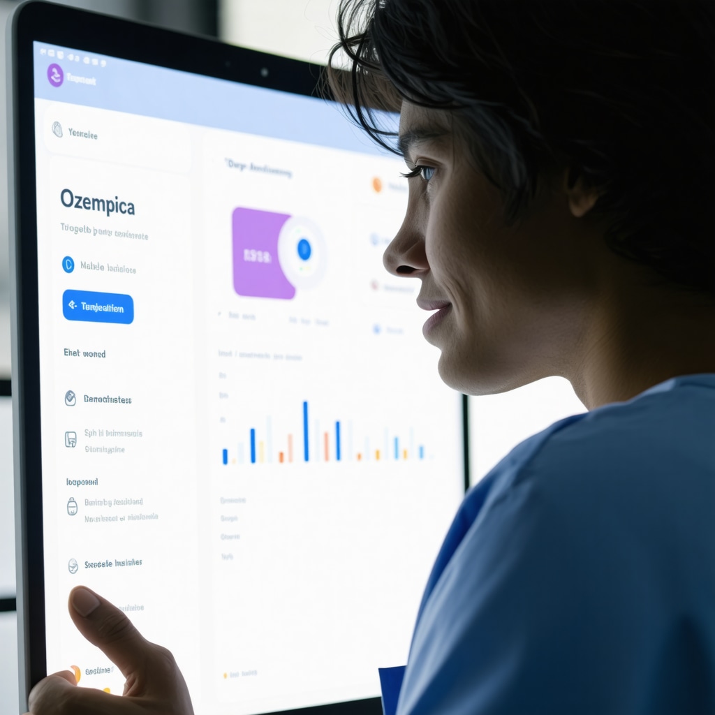 A modern digital health interface displaying real-time medication and health data for long-term Ozempic management