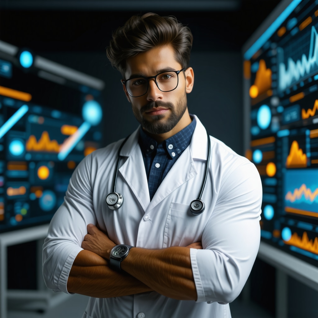 Doctor analyzing genetic and wearable health data for tailored weight management strategies