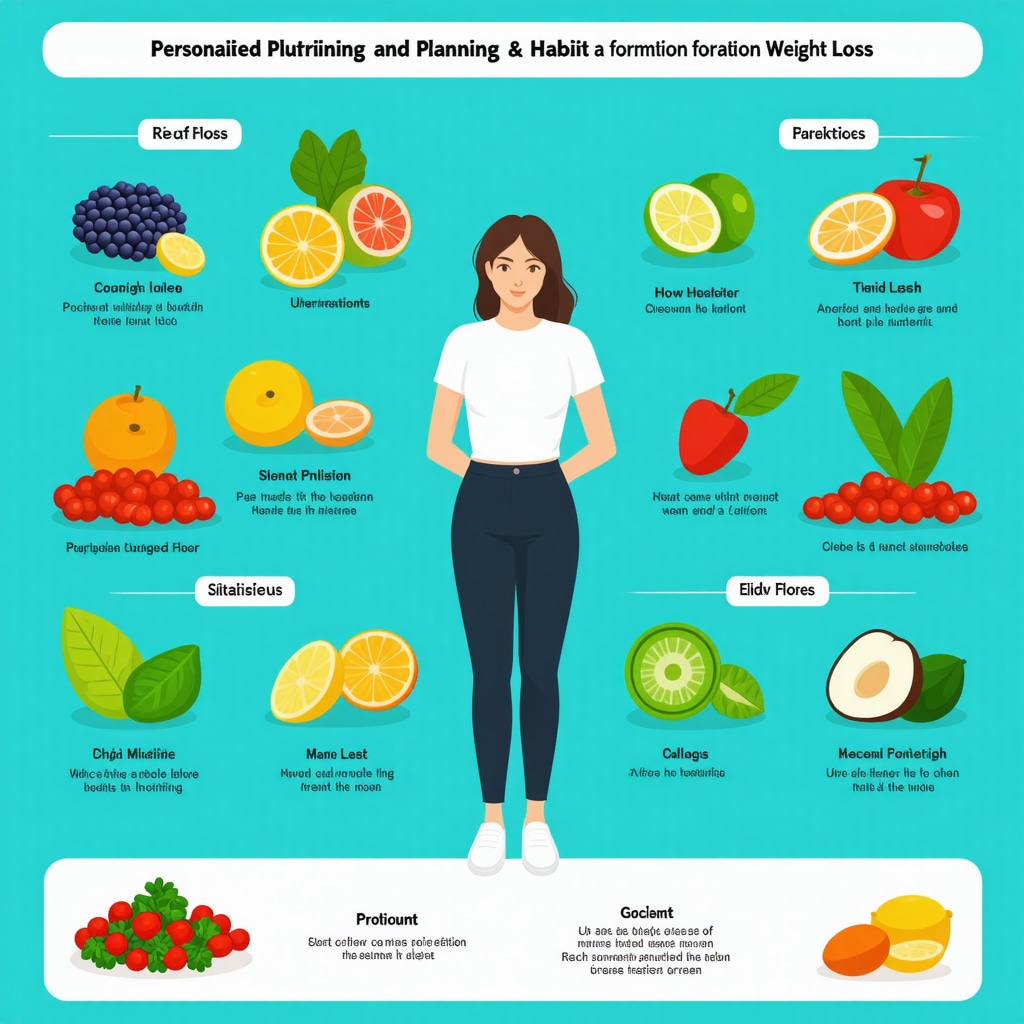 Infographic showing personalized diet plans and behavioral strategies for weight management