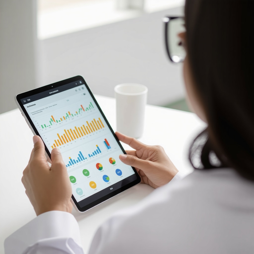 Doctor analyzing a digital tablet displaying genetic data and charts for personalized weight management