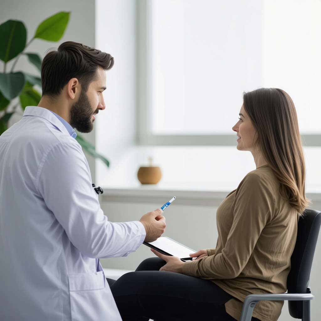 Doctor explaining genetic testing and personalized weight loss plans using Ozempic to a patient in a modern clinic