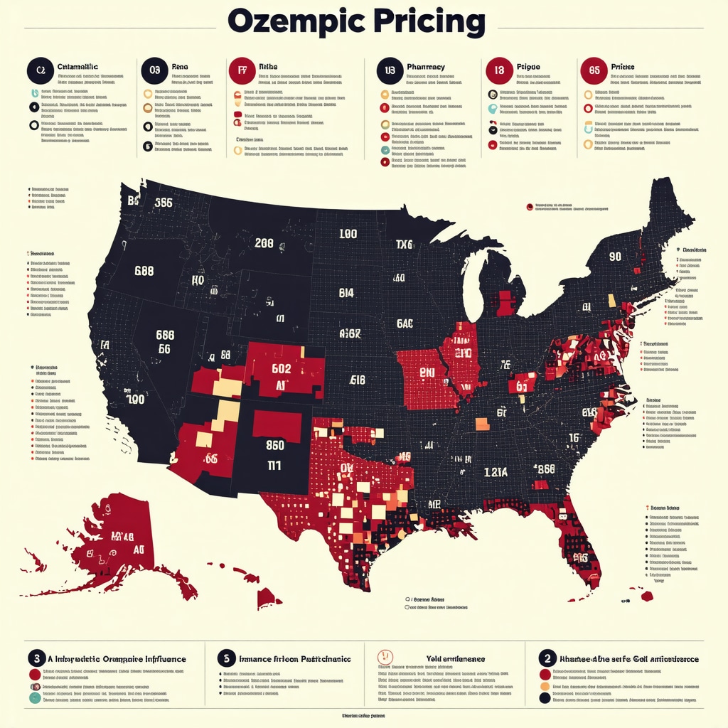 Regional Ozempic price variation map in the USA, highlighting insurance and pharmacy influence.